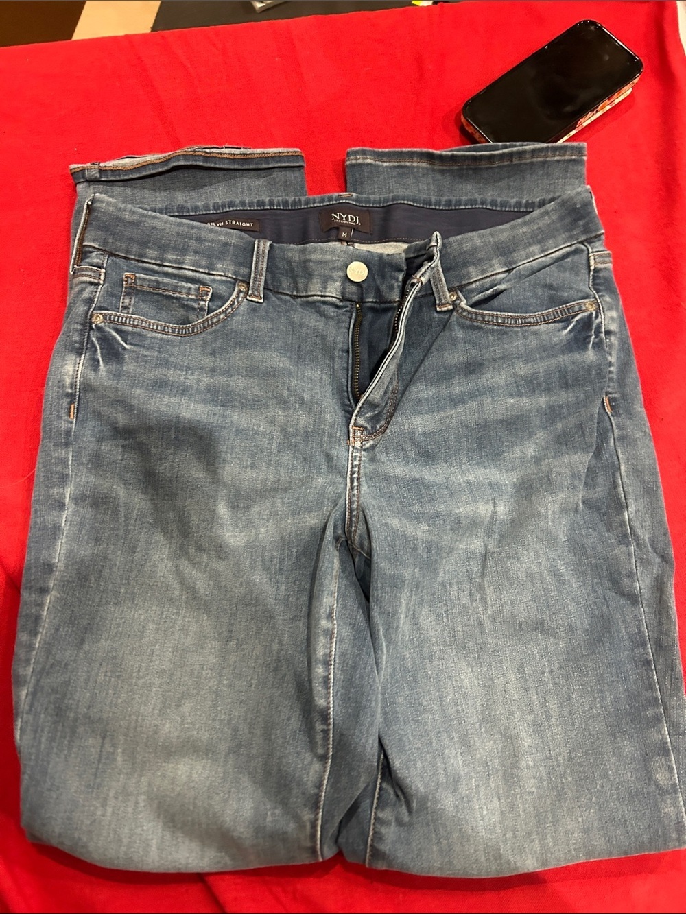 NYDJ Straight Leg Jeans in Medium Blue Wash